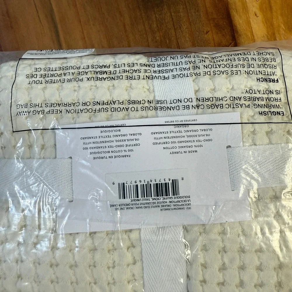 NEW Parachute Organic Waffle Pillow Euro Sham  Cream One Size Cotton Z3-20